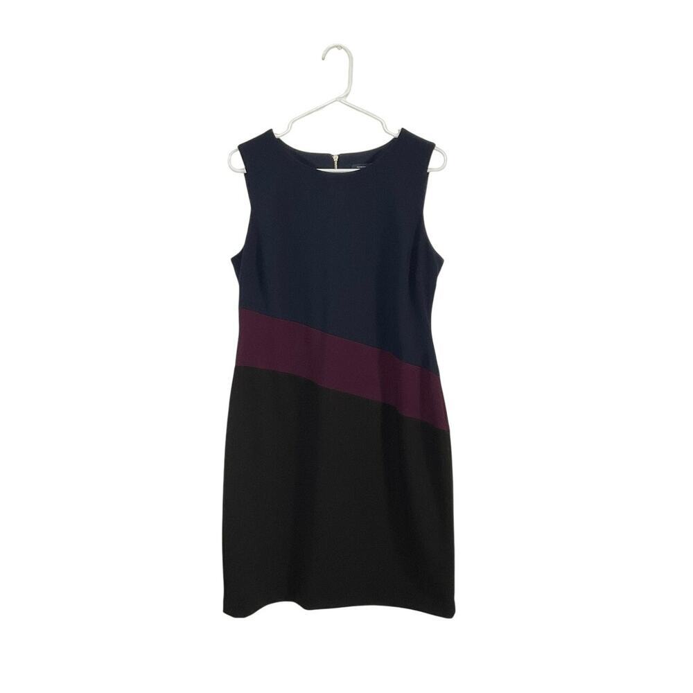 Tommy Hilfiger Colorblock Sleeveless Sheath Dress Size 12 Large Fitted Stretch - Picture 1 of 6